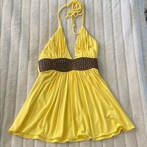 Sky Yellow Halter Top with Brown Detailing